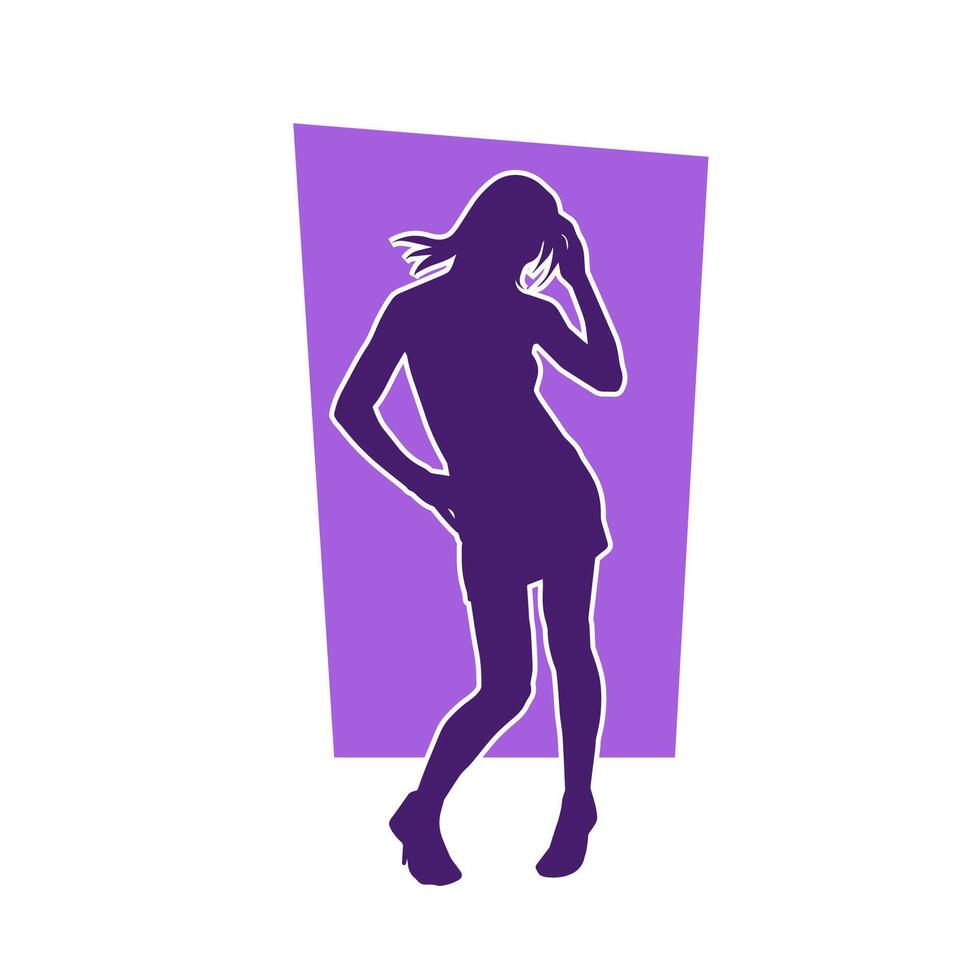 Silhouette of a young slim female model in tight outfit. Silhouette of a slim woman in feminine pose. vector