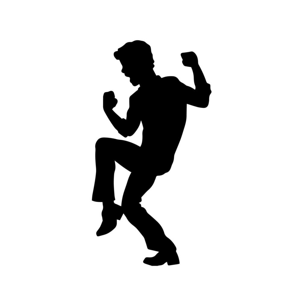 Silhouette of a slim male in dance pose. Silhouette of a man dancing. vector