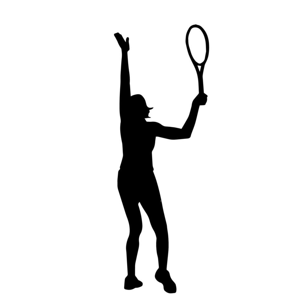 Silhouette of a male tennis player in action pose. Silhouette of a man playing tennis sport with racket. vector