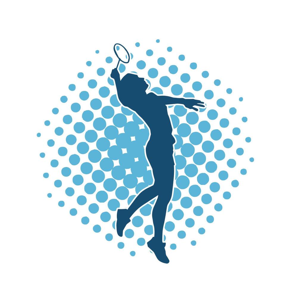 Silhouette of female badminton athlete in action pose. Silhouette of a slim woman playing badminton sport. vector