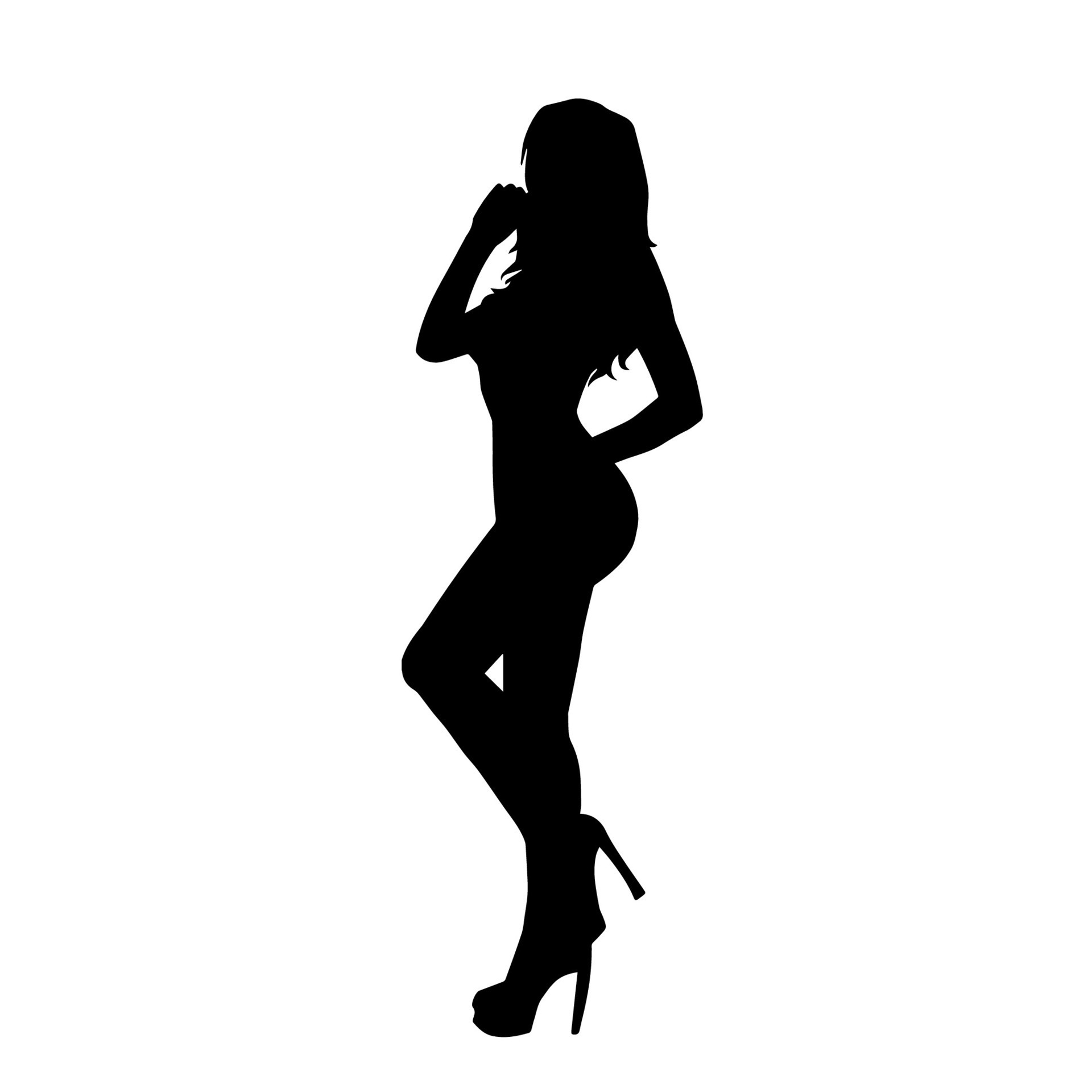 Silhouette of a young slim female model in tight outfit. Silhouette of ...