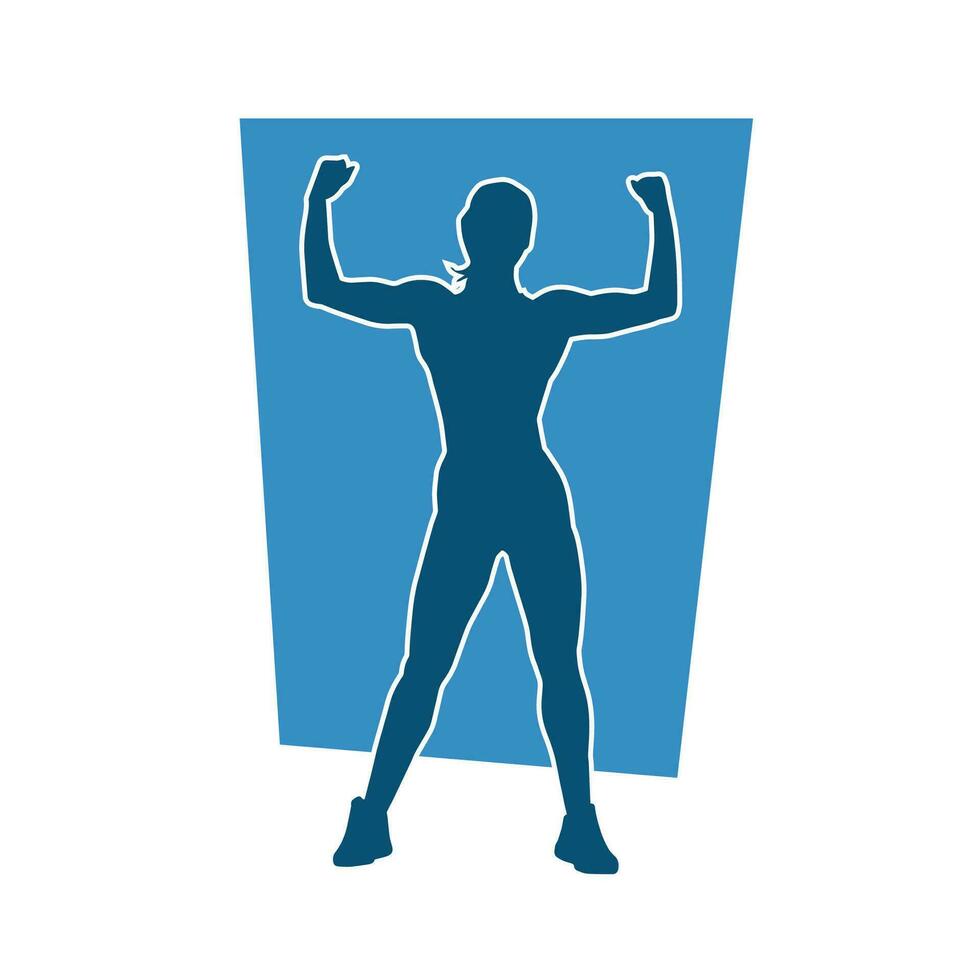 Silhouette of a woman doing aerobic move. Silhouette of a gym sporty person doing workout. vector