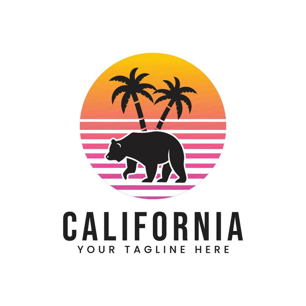 playa California con oso verano tiempo, verano playa Brillo Solar vector diseño obra de arte