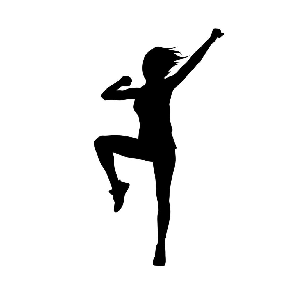 Silhouette of a young slim female model in tight outfit. Silhouette of a slim woman in feminine pose. vector