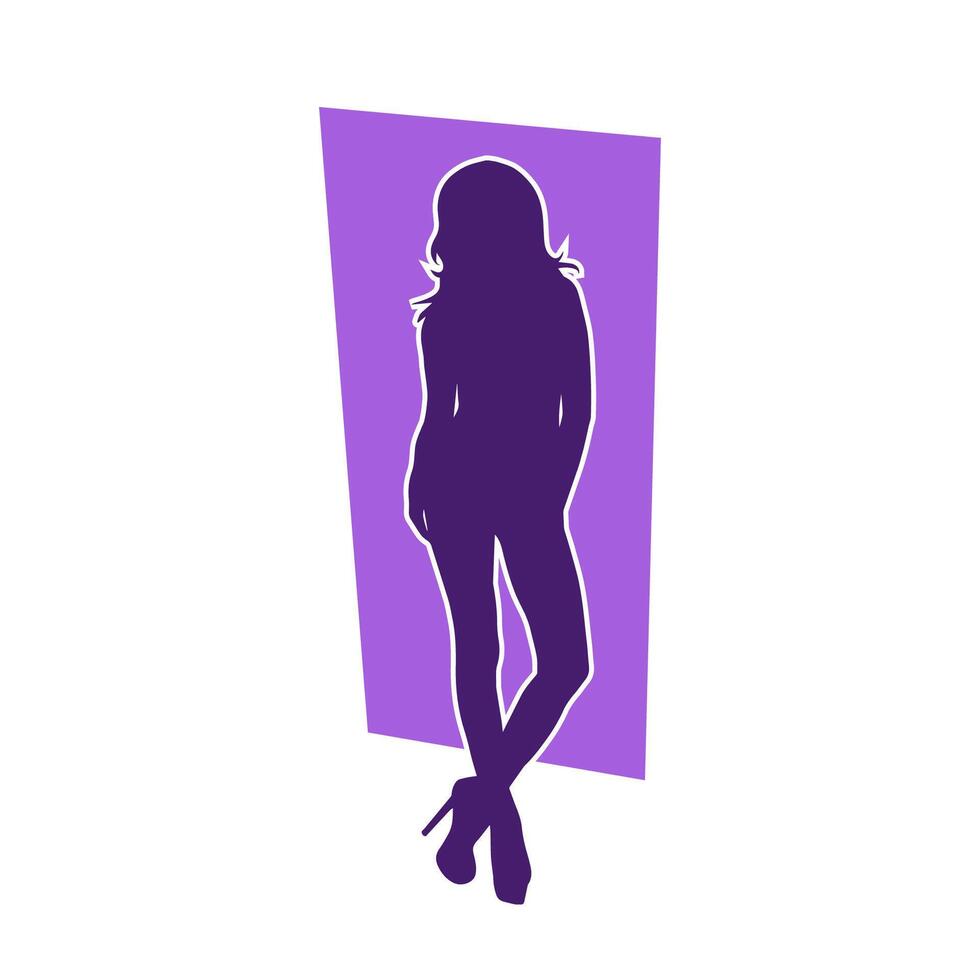 Silhouette of a young slim female model in tight outfit. Silhouette of a slim woman in feminine pose. vector