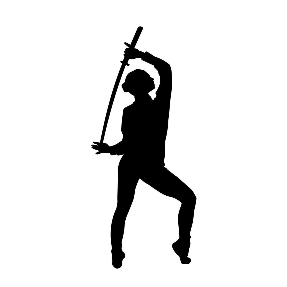 silueta de un hembra combatiente en acción actitud que lleva espada arma. vector