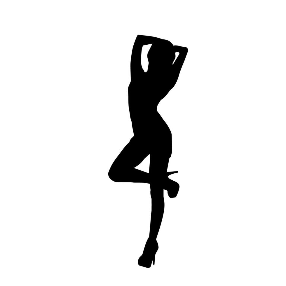 Silhouette of a young slim female model in tight outfit. Silhouette of a slim woman in feminine pose. vector