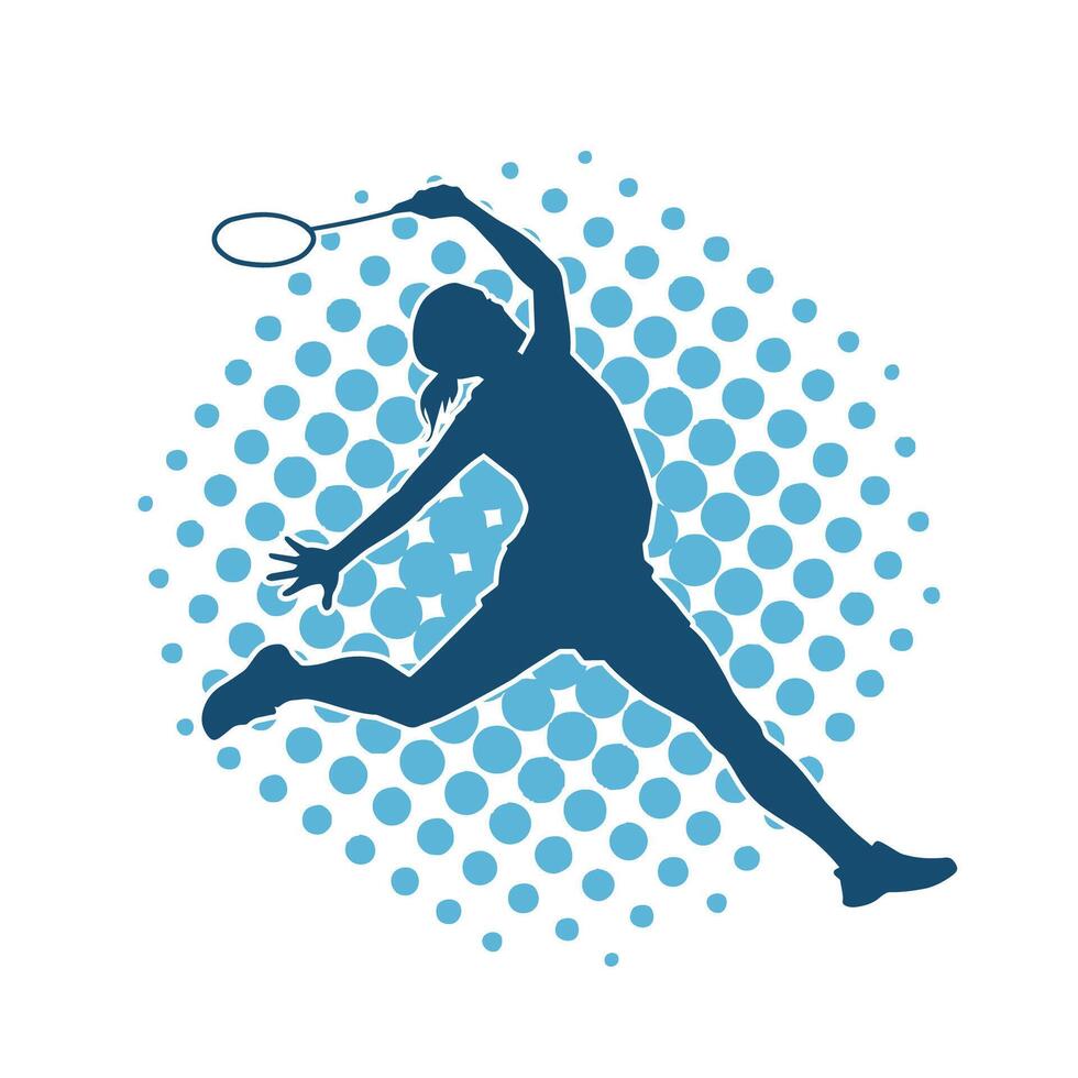 Silhouette of female badminton athlete in action pose. Silhouette of a slim woman playing badminton sport. vector