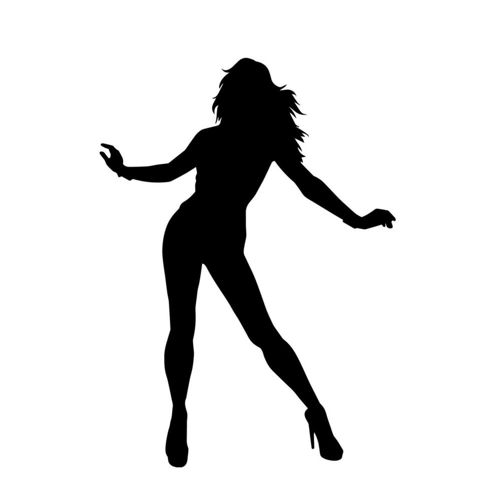 silueta de un joven Delgado hembra modelo en apretado atuendo. silueta de un Delgado mujer en femenino pose. vector