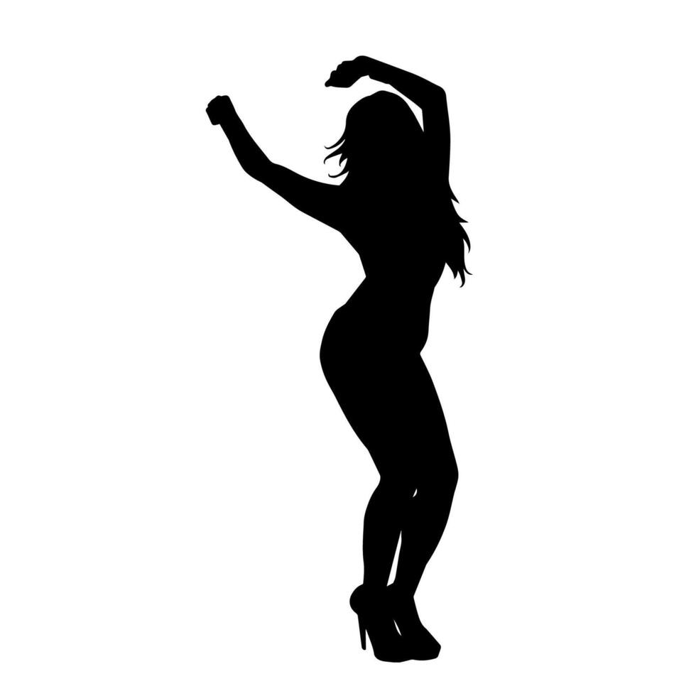 Silhouette of a young slim female model in tight outfit. Silhouette of a slim woman in feminine pose. vector