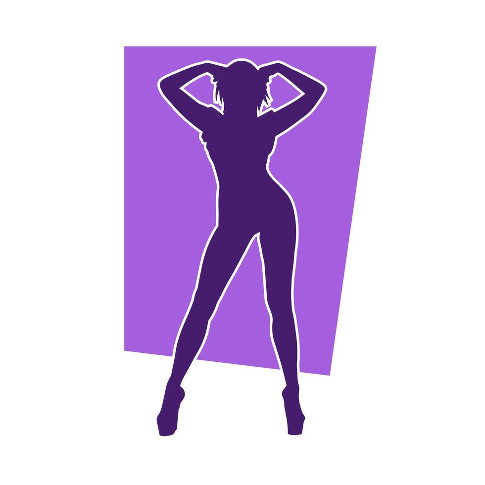 Silhouette of a young slim female model in tight outfit. Silhouette of a slim woman in feminine pose. vector