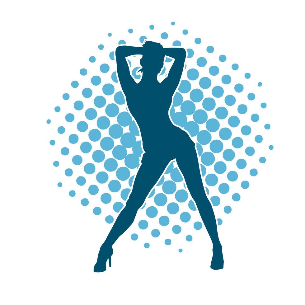 Silhouette of a young slim female model in tight outfit. Silhouette of a slim woman in feminine pose. vector