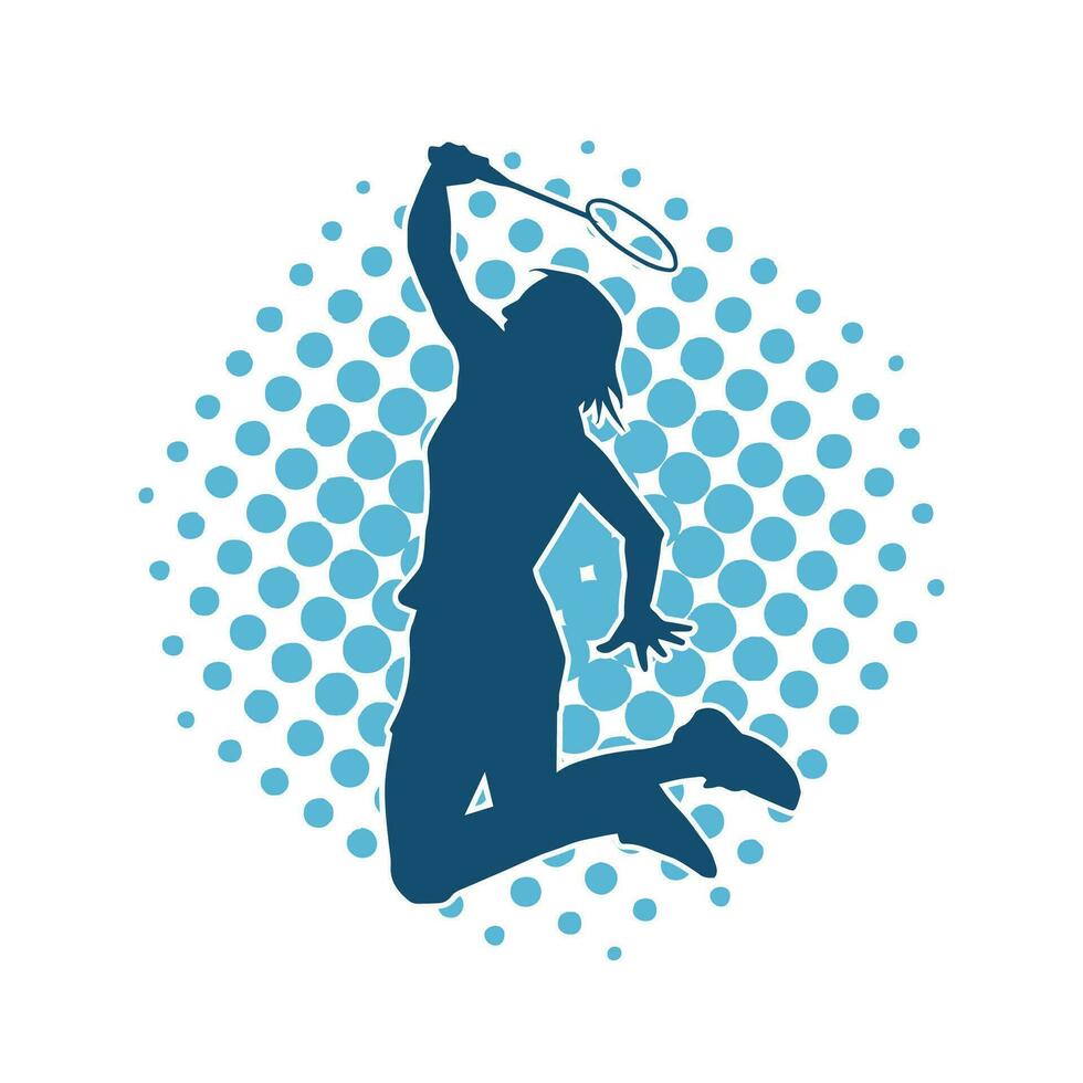 Silhouette of female badminton athlete in action pose. Silhouette of a slim woman playing badminton sport. vector