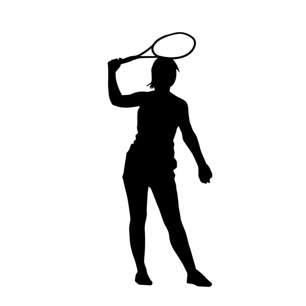 Silhouette of a male tennis player in action pose. Silhouette of a man playing tennis sport with racket. vector