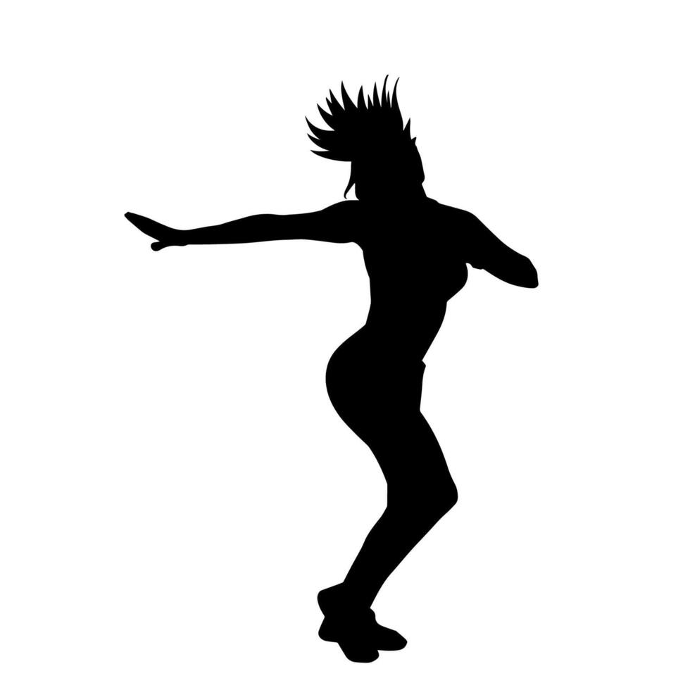 Silhouette of a young slim female model in tight outfit. Silhouette of a slim woman in feminine pose. vector