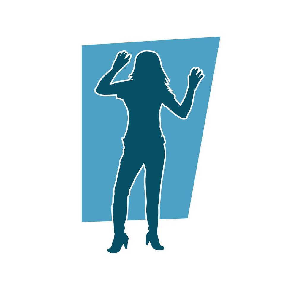 Silhouette of a slim female in dance pose. Silhouette of a woman dancing. vector