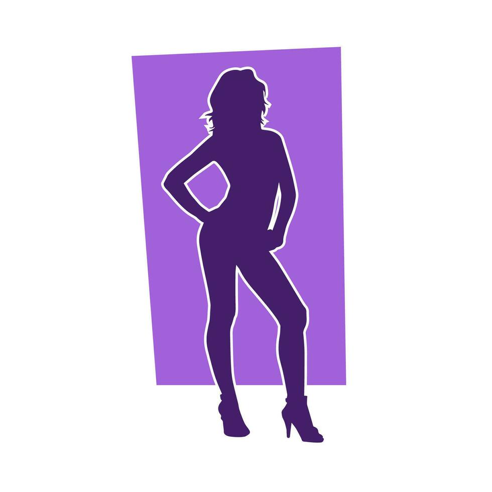 silueta de un joven Delgado hembra modelo en apretado atuendo. silueta de un Delgado mujer en femenino pose. vector