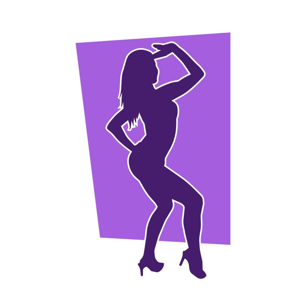 Silhouette of a slim female in dance pose. Silhouette of a woman dancing. vector