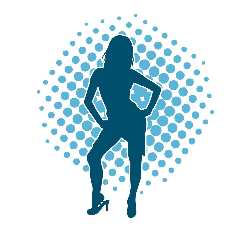 Silhouette of a young slim female model in tight outfit. Silhouette of a slim woman in feminine pose. vector