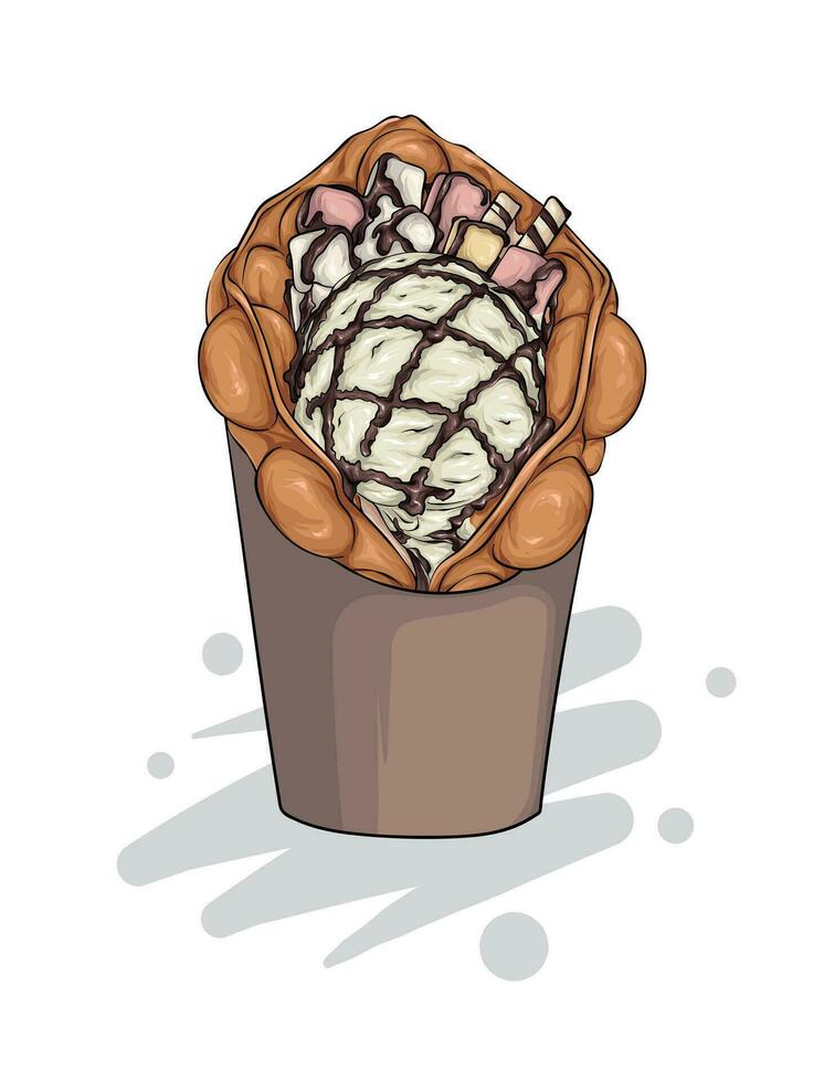 local hong kong street food egg waffle with ice cream vector