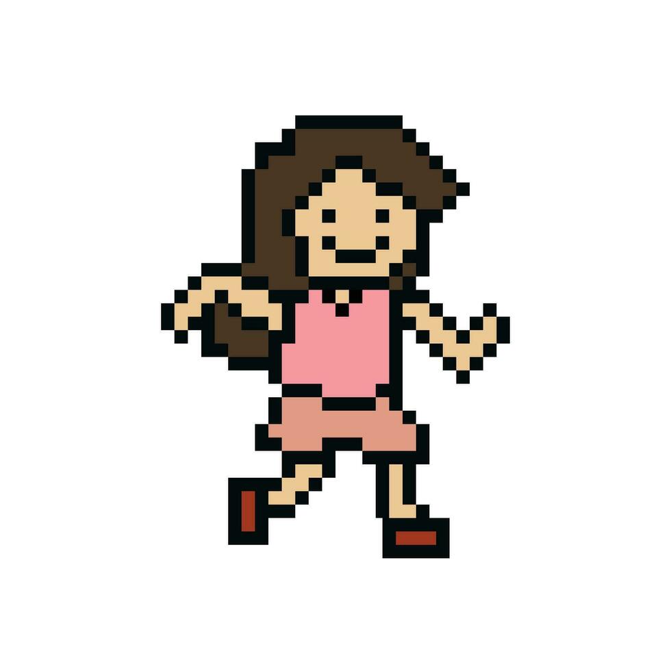 Cute pixel cartoon 8bit character woman run or running lifestyle ventor for decoration life style 8 bit female jog marathon exercise vector. vector