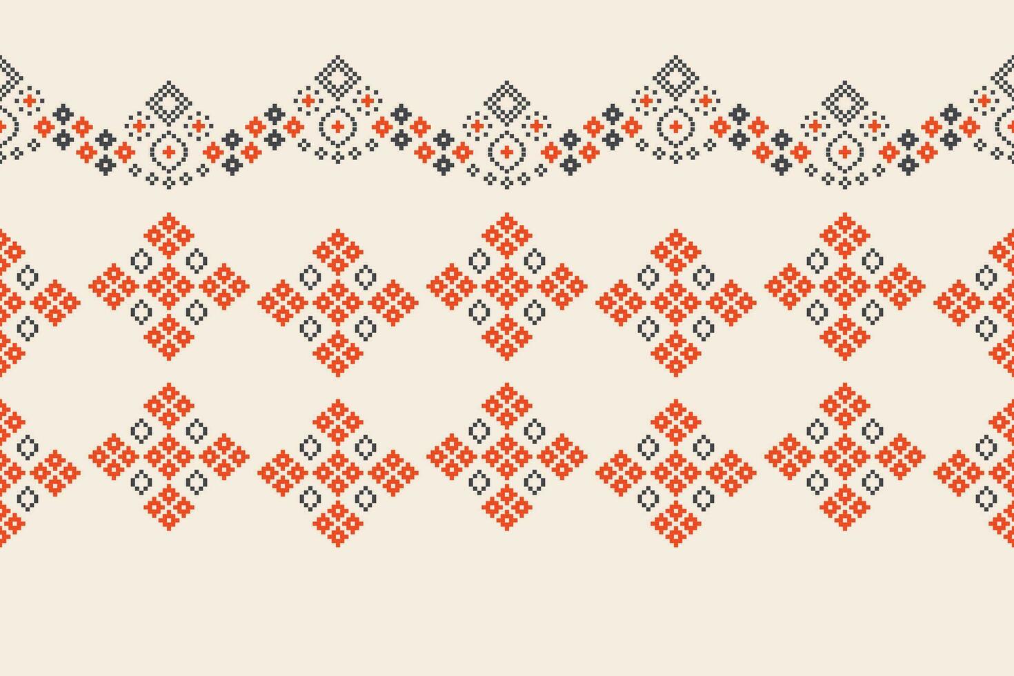 Ethnic geometric fabric pattern Cross Stitch.Ikat embroidery Ethnic oriental Pixel pattern brown cream background. Abstract,vector,illustration. Texture,clothing,frame,motifs,silk wallpaper. vector
