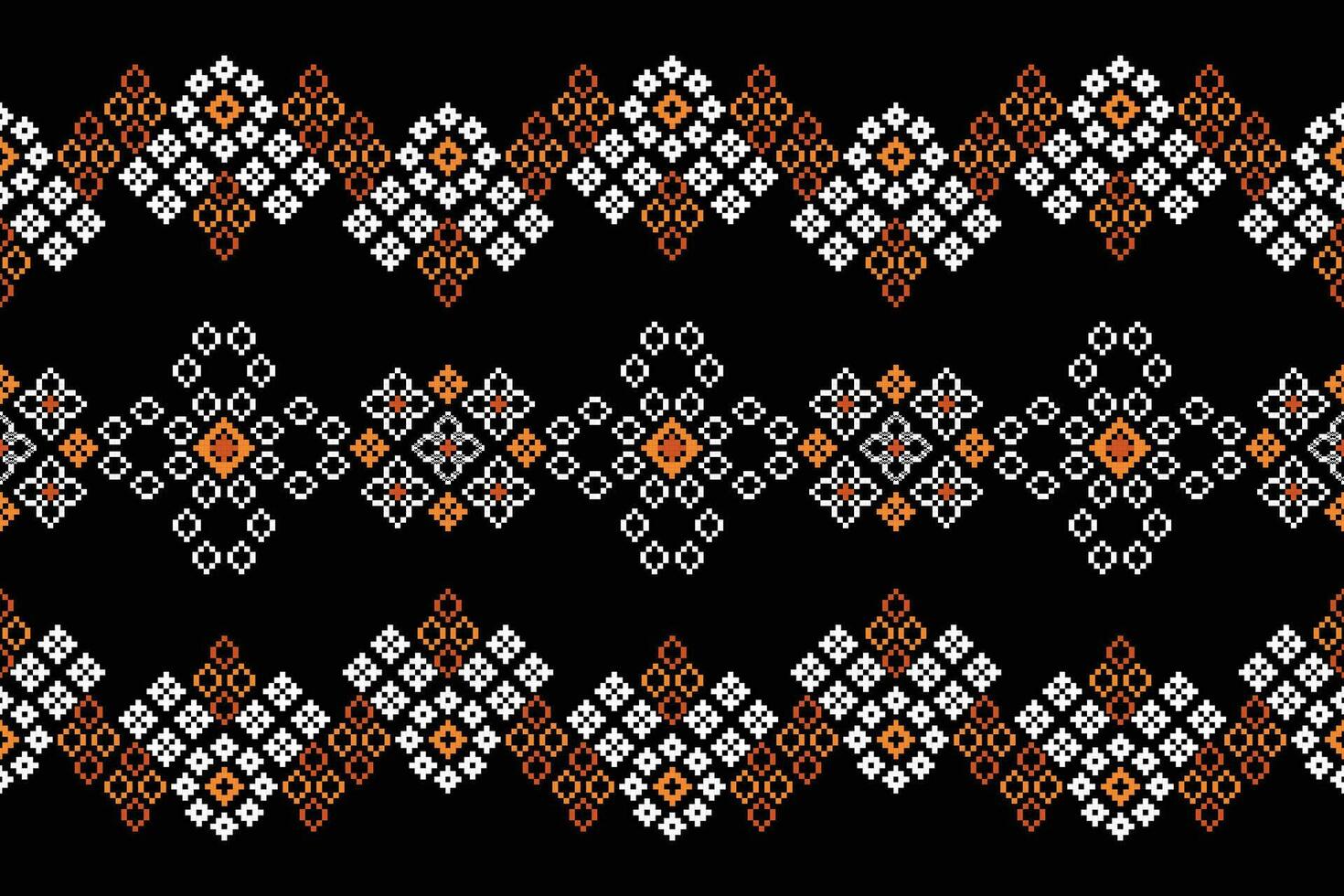 Ethnic geometric fabric pattern Cross Stitch.Ikat embroidery Ethnic oriental Pixel pattern black background. Abstract,vector,illustration. Texture,clothing,frame,decoration,motifs,silk wallpaper. vector