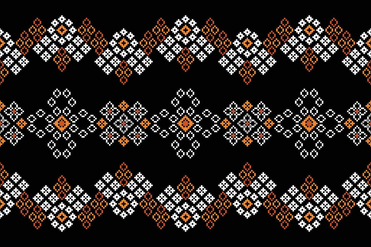 Ethnic geometric fabric pattern Cross Stitch.Ikat embroidery Ethnic oriental Pixel pattern black background. Abstract,vector,illustration. Texture,clothing,frame,decoration,motifs,silk wallpaper. vector