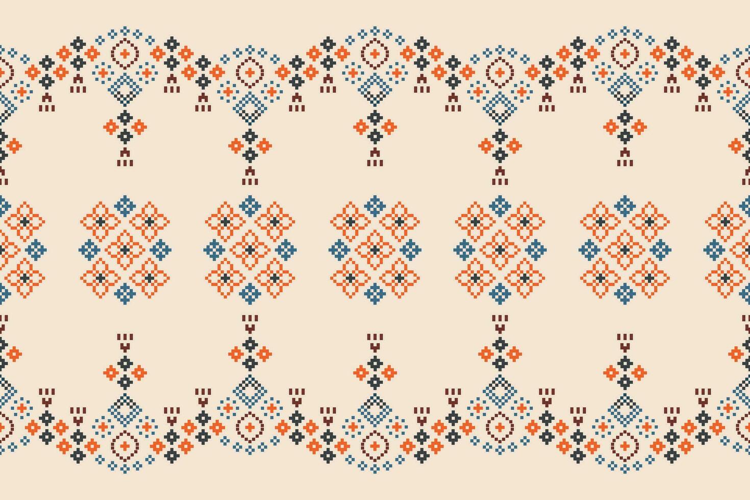 Ethnic geometric fabric pattern Cross Stitch.Ikat embroidery Ethnic oriental Pixel pattern brown cream background. Abstract,vector,illustration. Texture,clothing,frame,motifs,silk wallpaper. vector