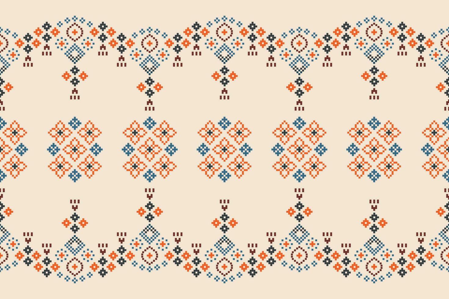 Ethnic geometric fabric pattern Cross Stitch.Ikat embroidery Ethnic oriental Pixel pattern brown cream background. Abstract,vector,illustration. Texture,clothing,frame,motifs,silk wallpaper. vector