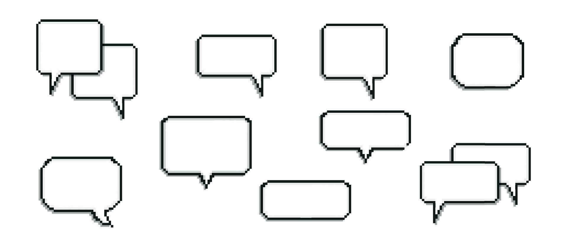 Pixel dialogue box. Chat speech. Communication box. Dialog cloud. 8-bit. Game development. Vector illustration on a white background