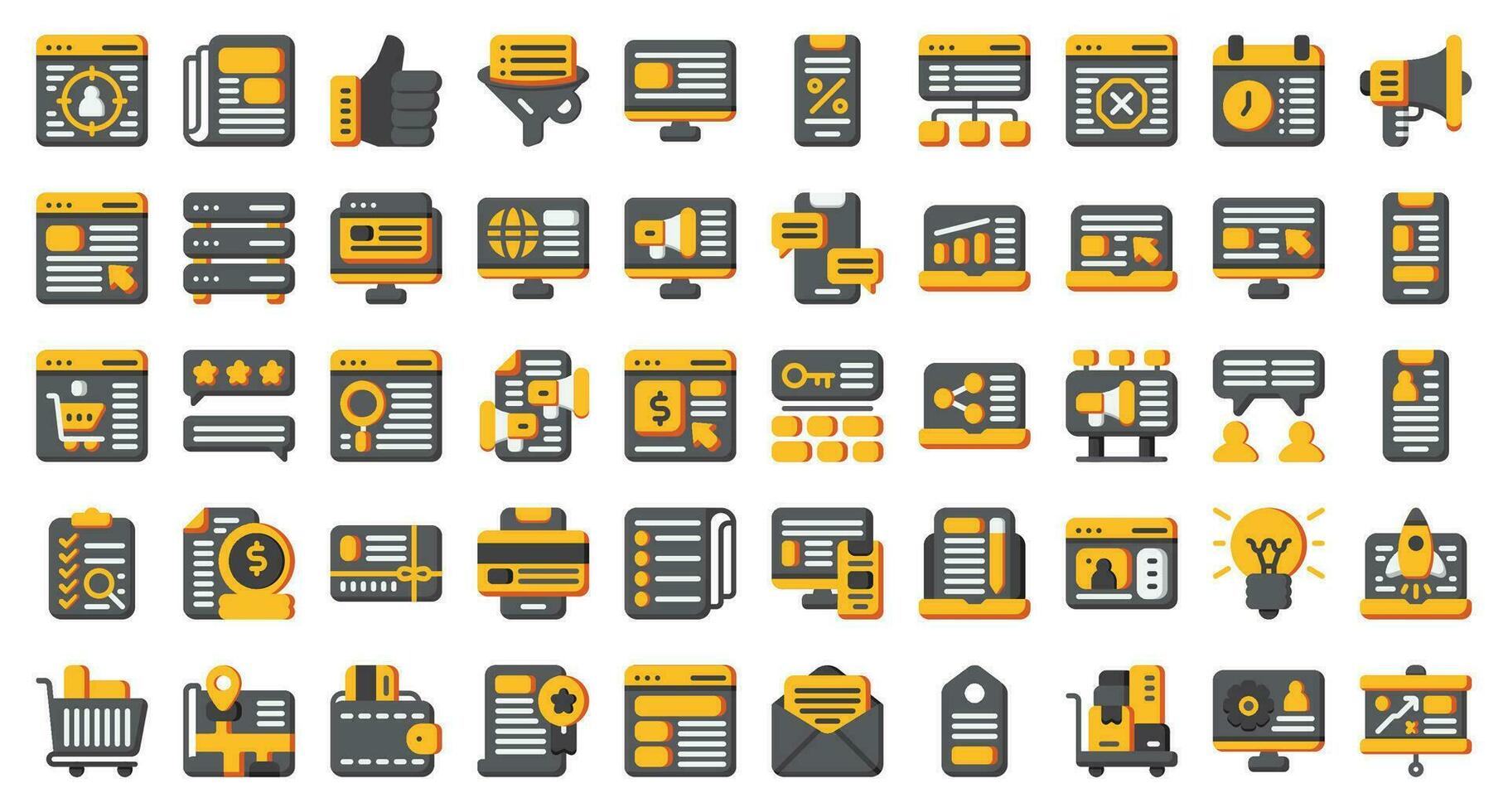 digital márketing colocar. conjunto plano iconos digital márketing simbolos vector ilustración