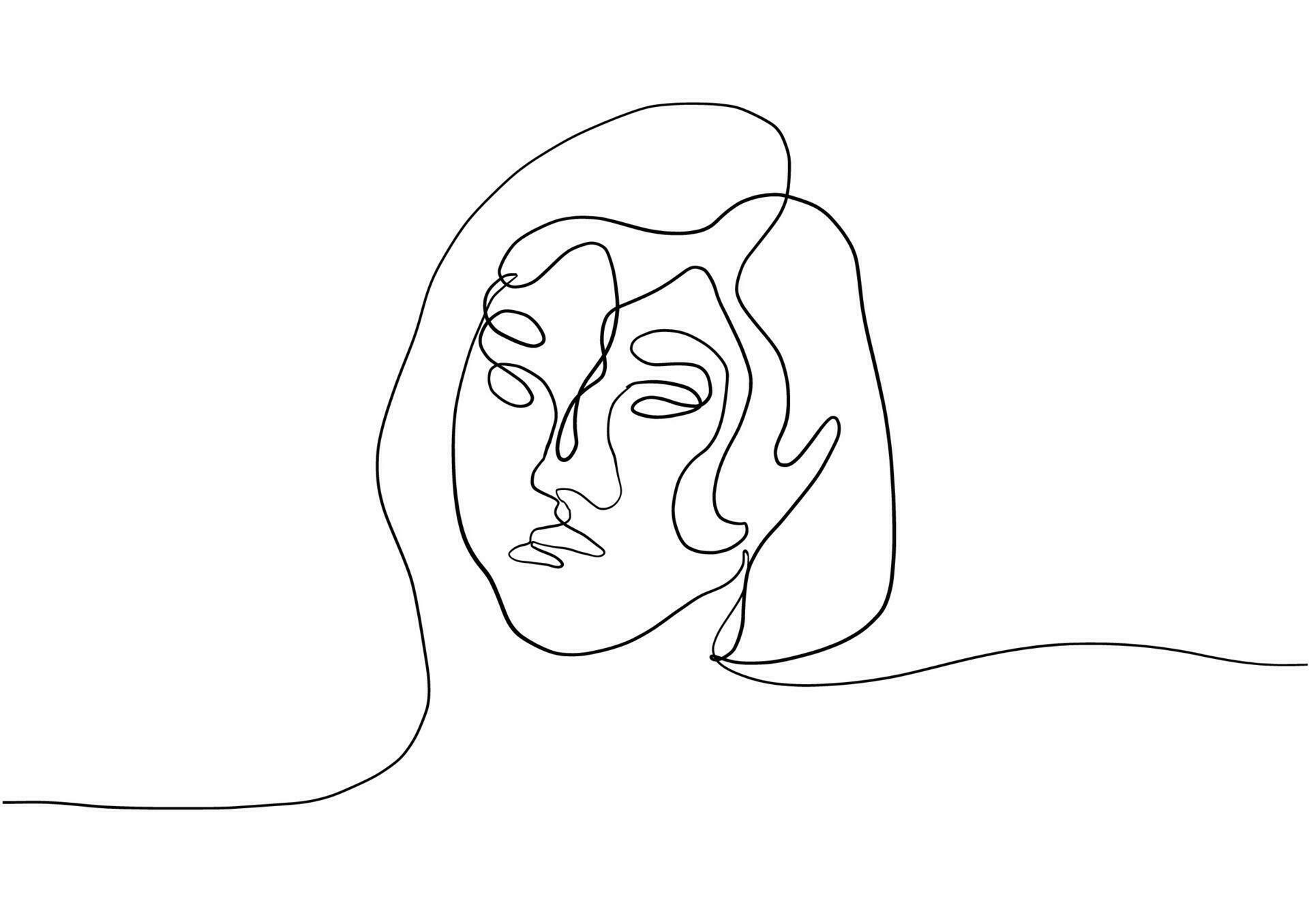 Continuous line drawing of face woman.Abstract line art portrait, Line