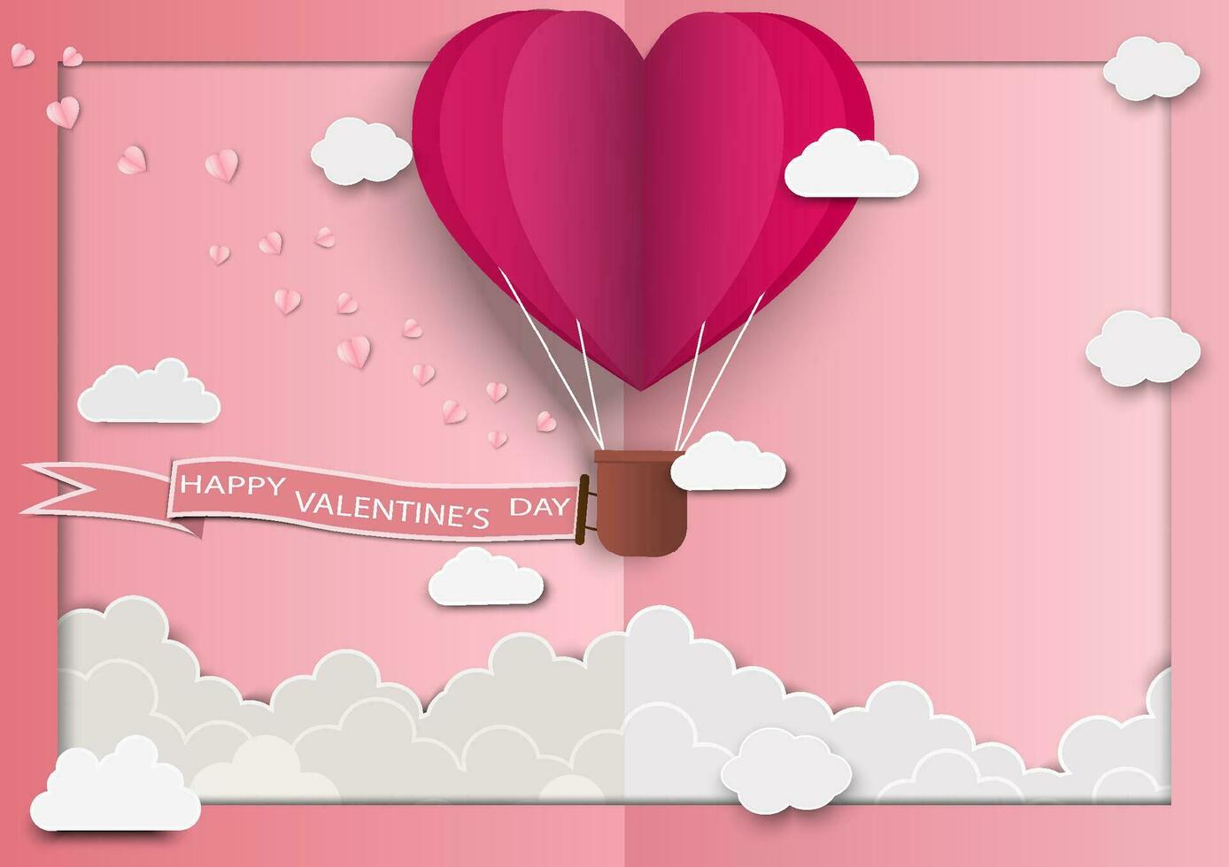 Paper art of love and Origami made air balloon heart shape flying .They are in the air with copy space. Mother's Day,Happy Women,Vector Valentine's Day and paper cut concept. vector