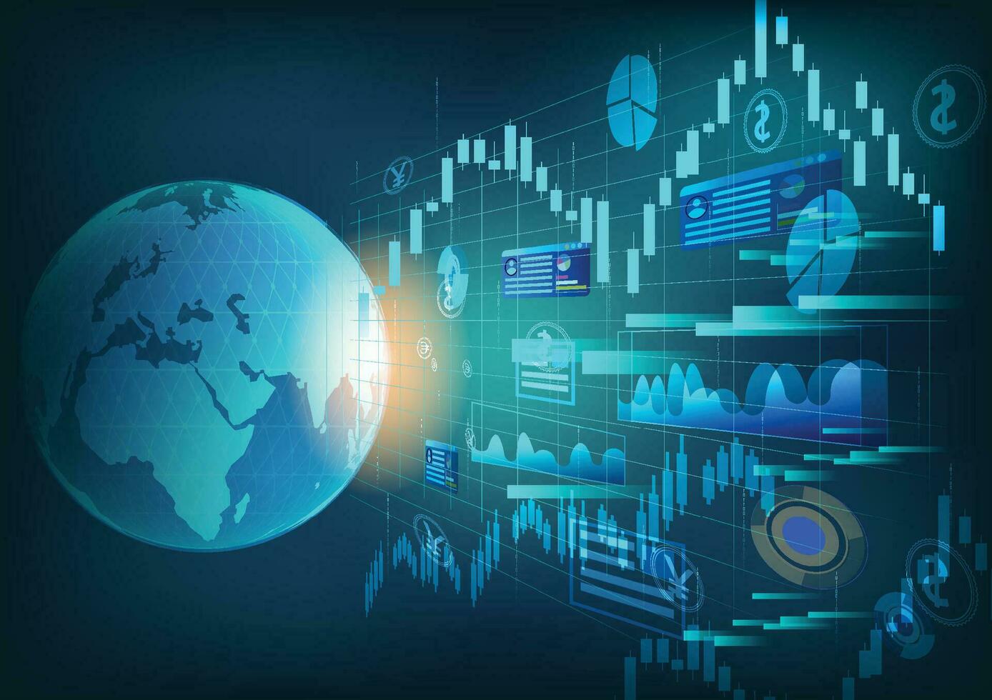 World money with financial communications.World wide web electronic cryptocurrency and modern technology.Online banking,Vector modern technology and financial communications concept. vector