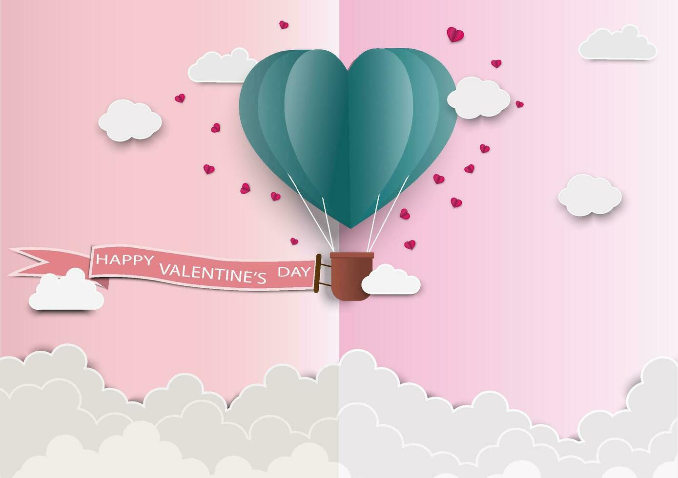 Paper art of love and Origami made air balloon heart shape flying .They are in the air with copy space. Mother's Day,Happy Women,Vector Valentine's Day and paper cut concept. vector