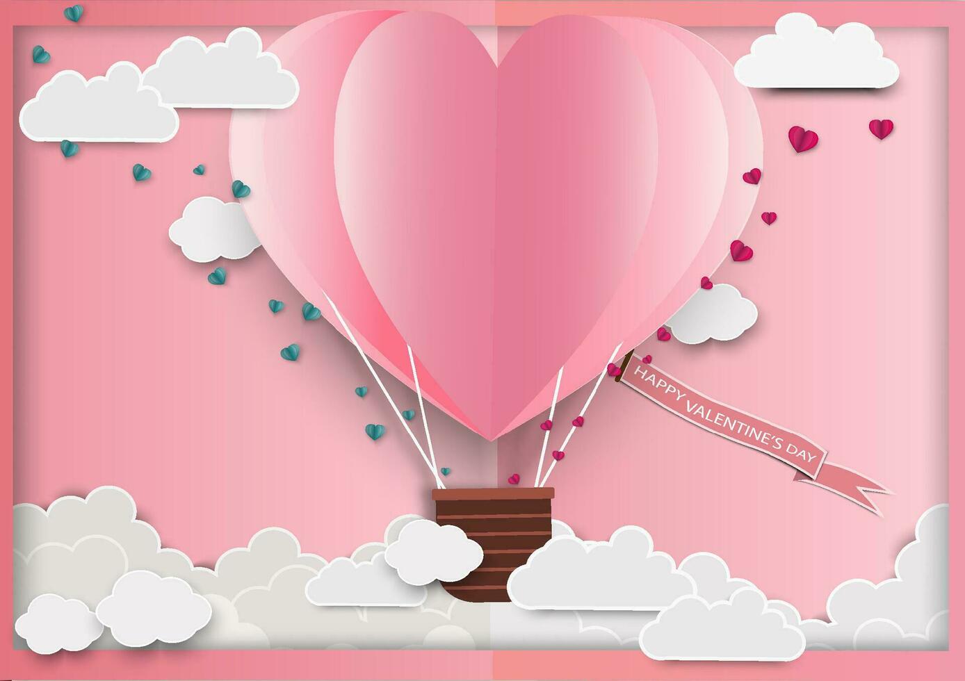papel Arte de amor y origami hecho aire globo corazón forma volador .ellos son en el aire con Copiar espacio. de la madre día feliz mujer, vector San Valentín día y papel cortar concepto.