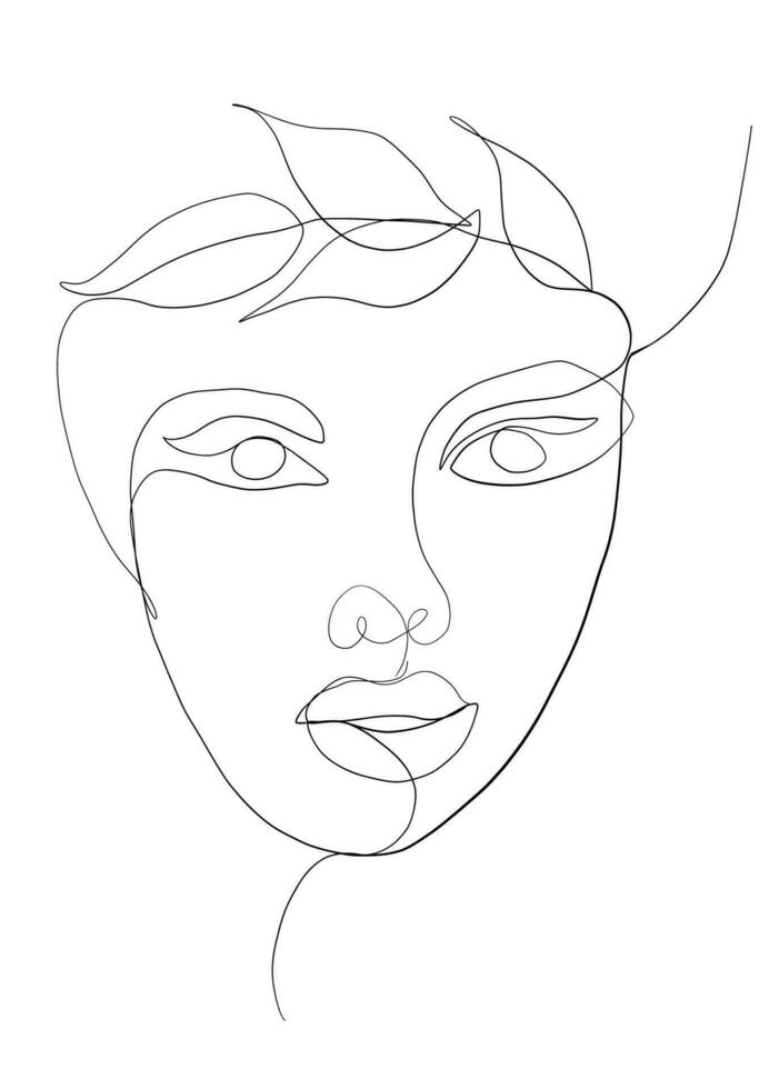 Continuous line drawing of face woman.Abstract line art portrait, Line,continuous line,drawing, Vector minimalism style and sketch portrait  concept.