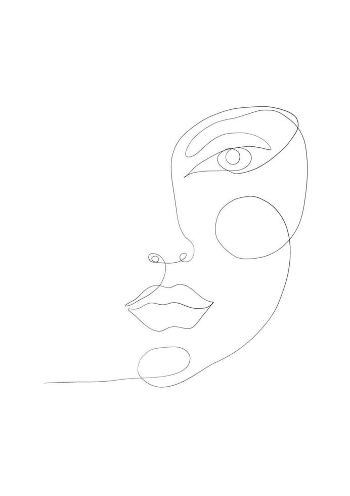 Continuous line drawing of face woman.Abstract line art portrait, Line,continuous line,drawing, Vector minimalism style and sketch portrait  concept.