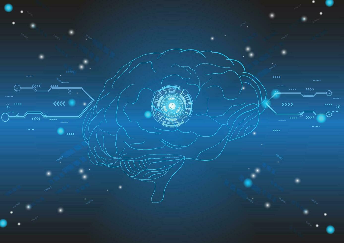 resumen humano cabeza con un línea cerebro red.círculo y electricidad con azul electrónico ciclo.digital datos,ai,ascience.vector tecnología antecedentes y artificial inteligencia concepto. vector