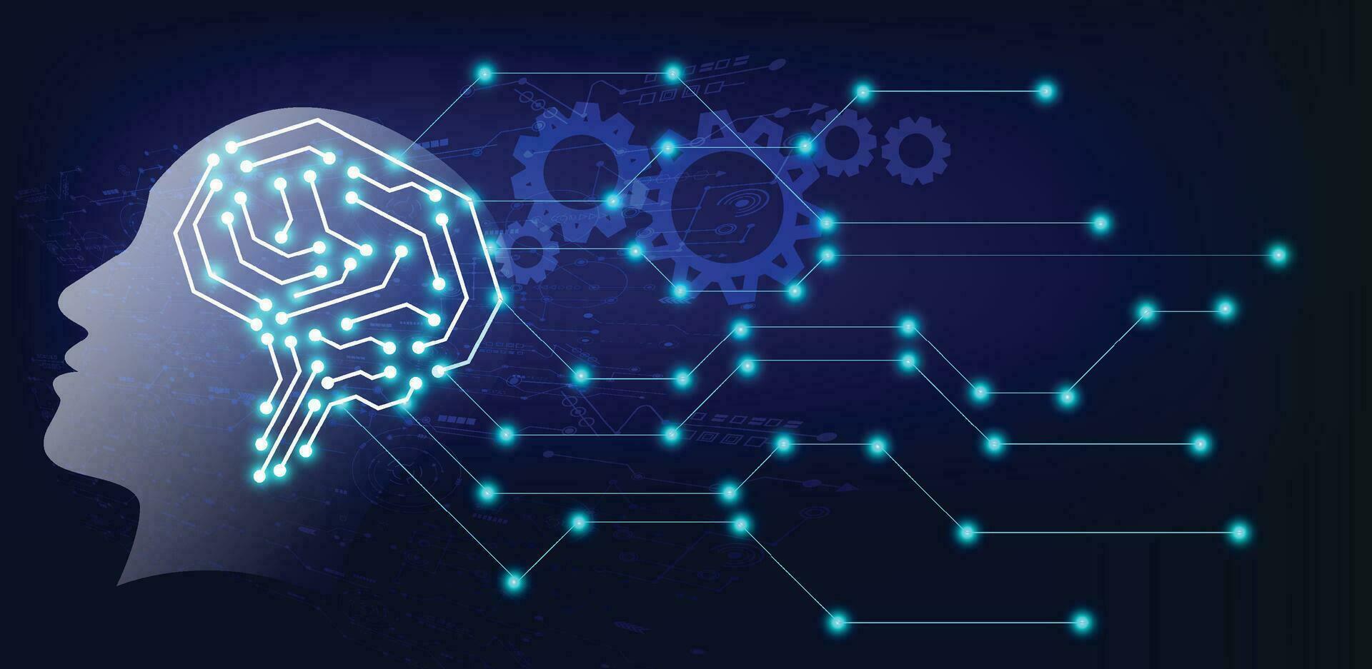 resumen humano cabeza con un línea cerebro red.círculo y electricidad con azul electrónico ciclo.digital datos,ai,ascience.vector tecnología antecedentes y artificial inteligencia concepto. vector