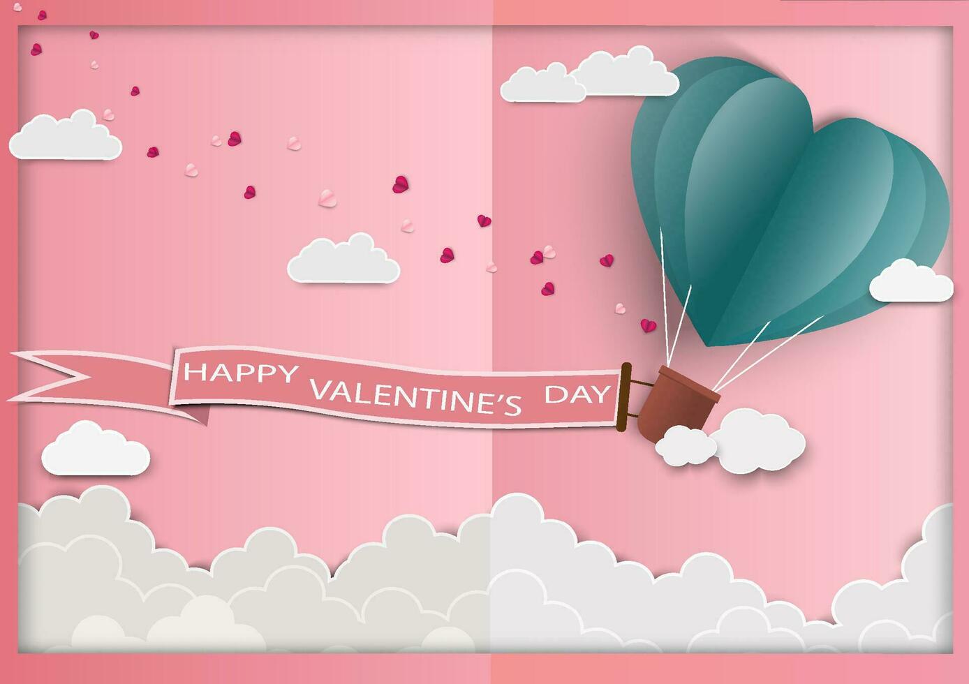 Paper art of love and Origami made air balloon heart shape flying .They are in the air with copy space. Mother's Day,Happy Women,Vector Valentine's Day and paper cut concept. vector