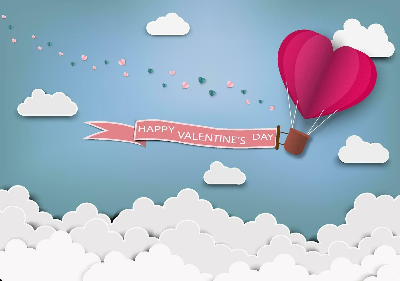 papel Arte de amor y origami hecho aire globo corazón forma volador .ellos son en el aire con Copiar espacio. de la madre día feliz mujer, vector San Valentín día y papel cortar concepto.
