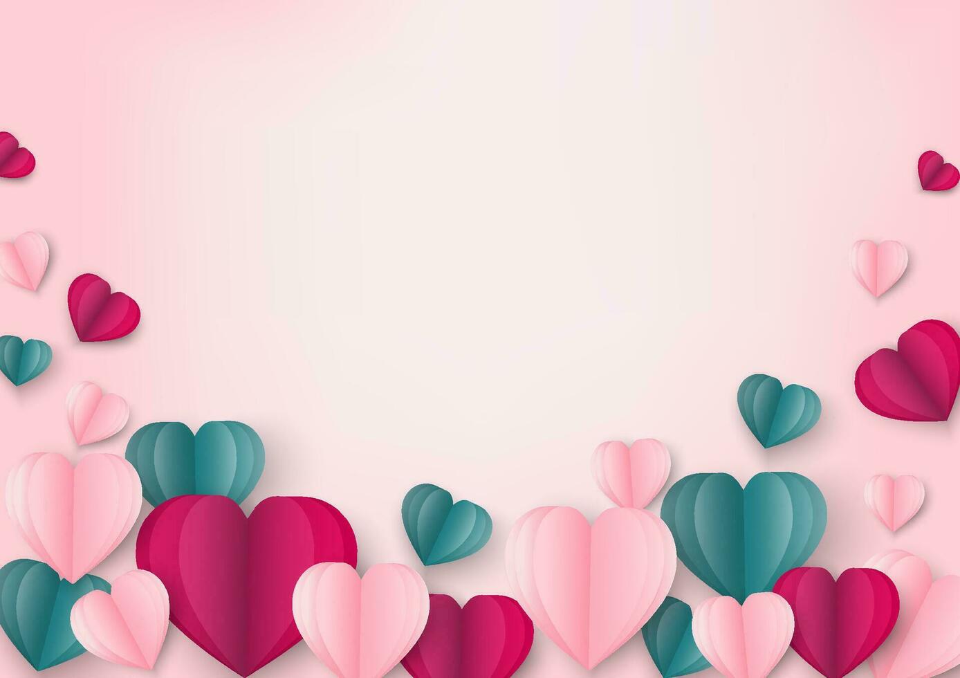 papel Arte de amor y origami hecho forma de corazón en pastel rosado volador con Copiar espacio.madre día feliz mujer, vector San Valentín día y papel cortar concepto.