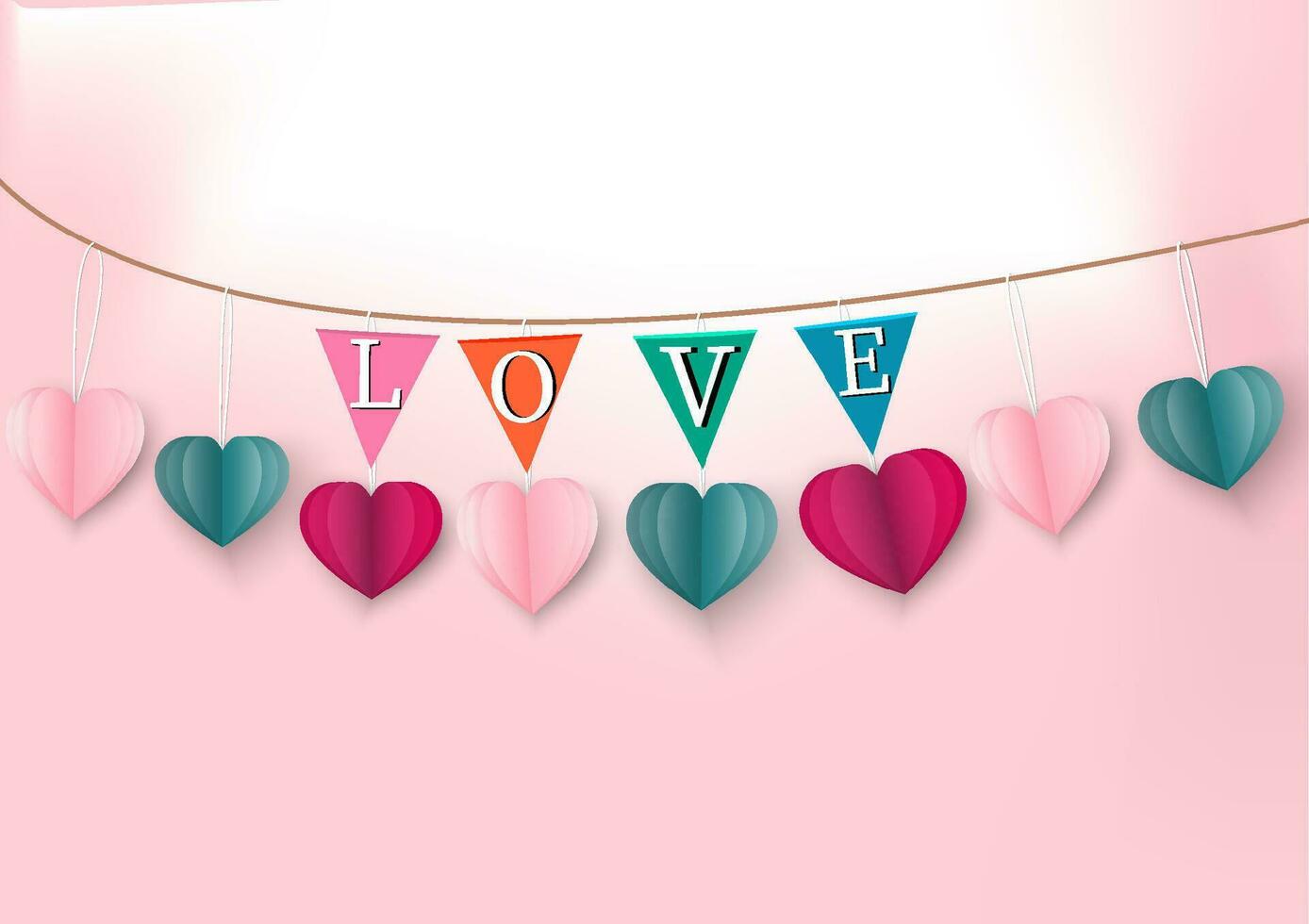 Paper art of love and Origami made air balloon heart .Vector Valentine's Day and card concept. vector