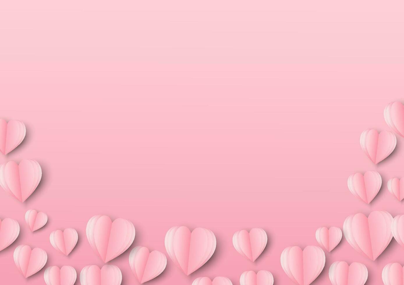 Paper art of love and Origami made shape of heart on pastel pink flying with copy space.Mother's Day,Happy Women,Vector Valentine's Day and paper cut concept. vector