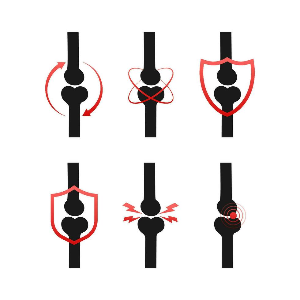 Vector Illustration Set of Joint and Bone Health Icons, Osteoporosis and Arthritis Concepts, Bone Protection and Pain Symbols