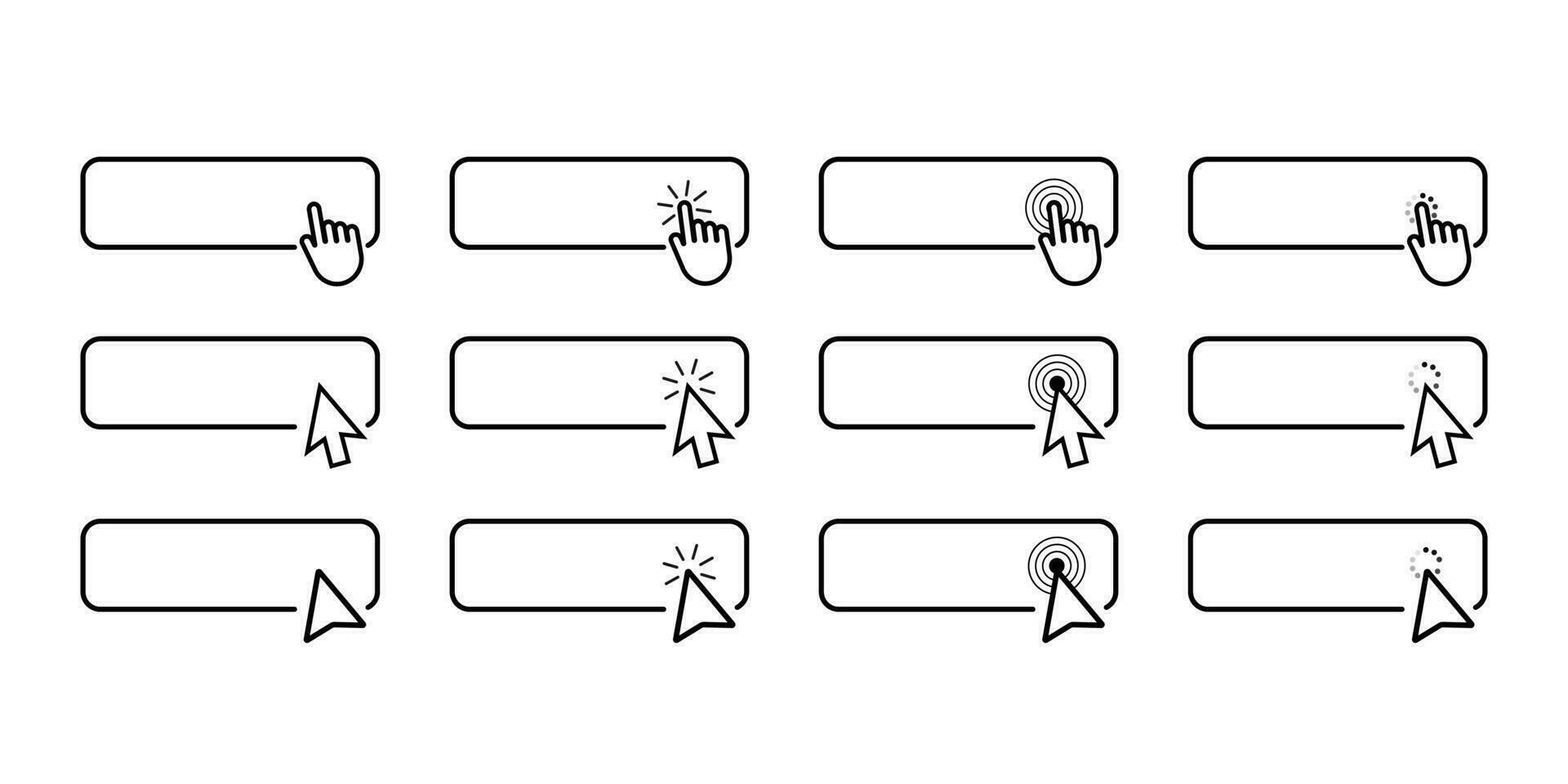 Set of Black and White Clicking Hand Icons for Web Buttons - Vector Illustration