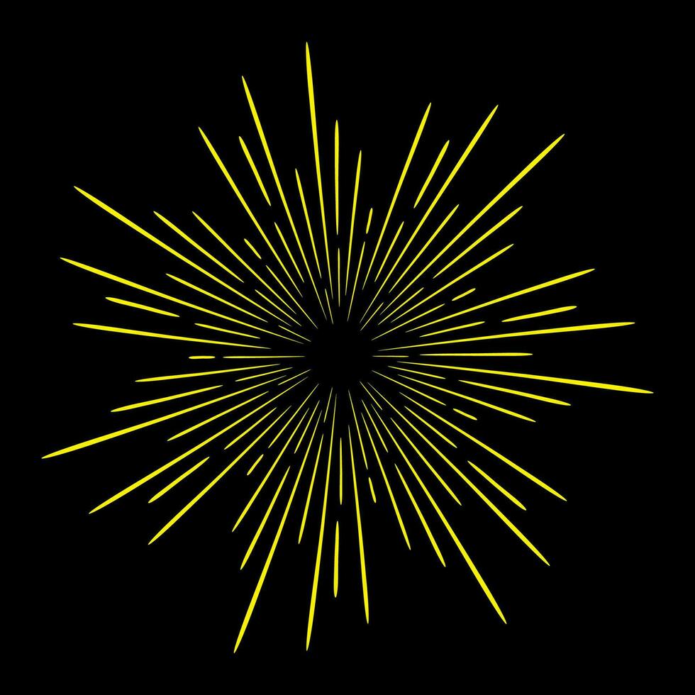 sunburst, light rays in line art. Bohemian symbol bursting sun rays, firework vector. vector