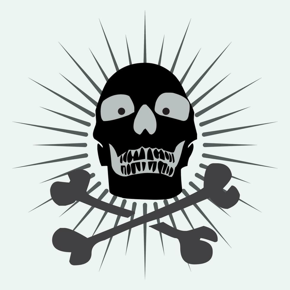 hand drawn skull illustration vector design on sunburst background